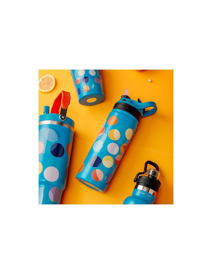 Nava "we Care" Thermos Bottle Stainless Steel 500ml Color Dots with Straw