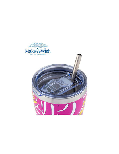 Nava we Care Чаша Термос Неръждаема Стомана 400ml Магента Флорален с Сламка