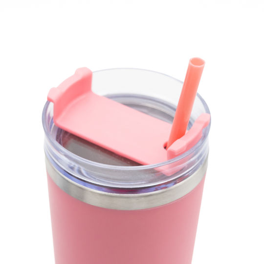 TnS Thermos Bottle Stainless Steel 600ml Pink with Straw