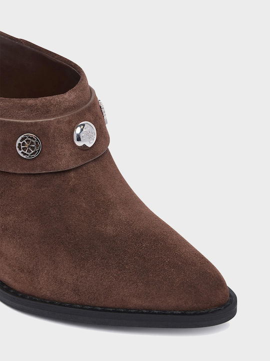 Suede Women's Cowboy Ankle Boots Brown