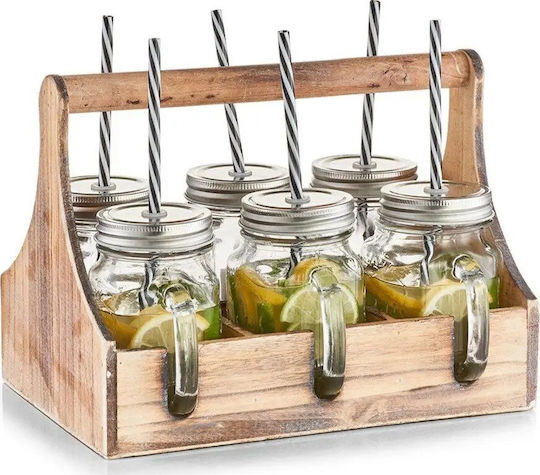 Zeller Zeller Set Brillen Cocktail Glas mit Strohhalm 7 Stück