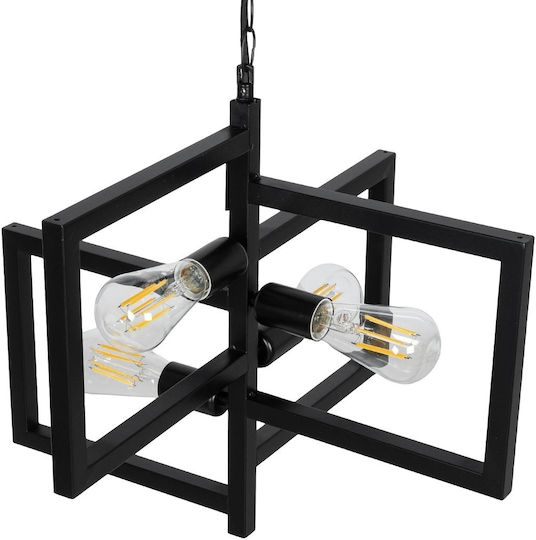 GloboStar Loop Hängelampe Schwarz für 4 Lampen E27 52x52x42cm.