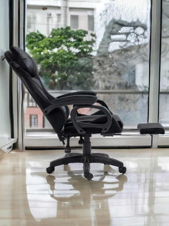 Scaun Gaming din Piele Sintetică cu Suport de Picioare Negru