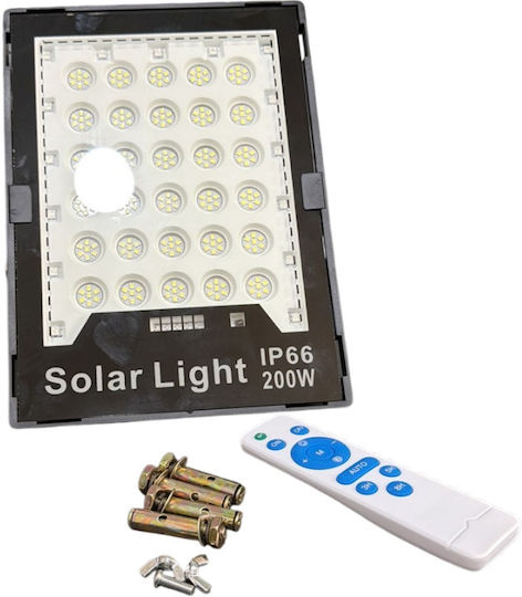 Proiector LED Solar Etanș 200W Alb Rece 6500K cu Telecomandă IP66