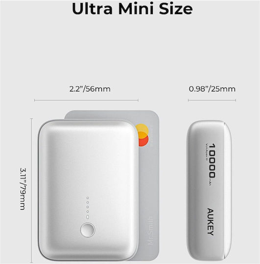 Aukey PB-Y55 Spark Mini Power Bank 10000mAh 20W mit USB-A Ausgangsanschlüsse und USB-C Ausgangsanschlüsse Power Delivery / Schnellladung Grau