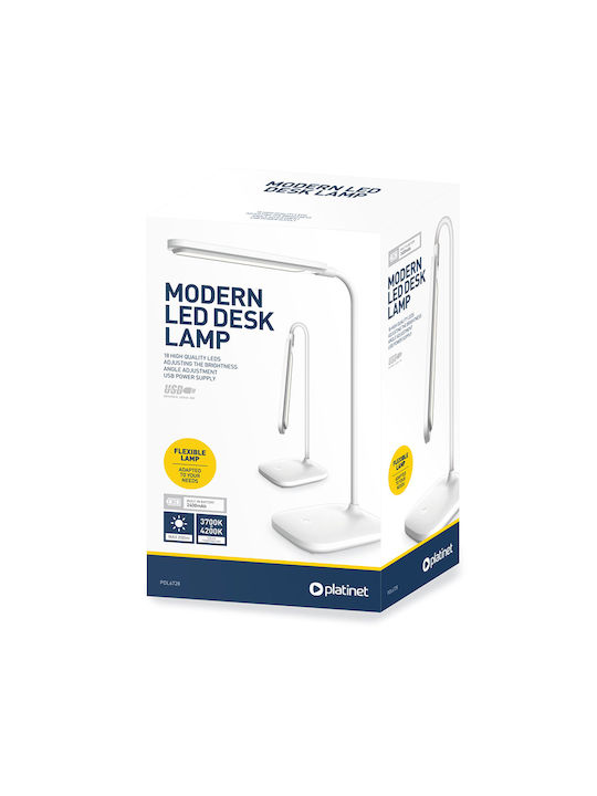 Platinet Rechargeable LED Office Lamp with Flexible Arm in White Color