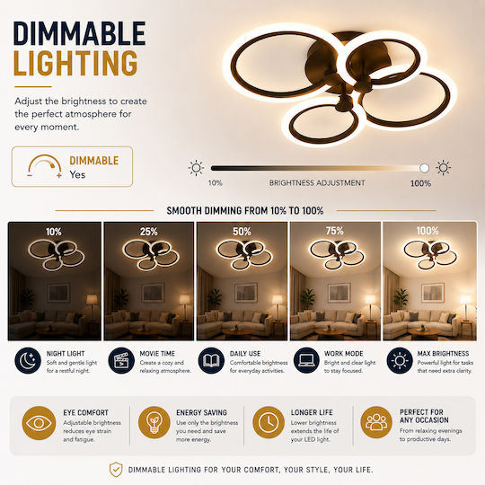 Lightplanet Πλαφονιέρα Οροφής Καφέ με Ενσωματωμένο LED και Τηλεχειριστήριο
