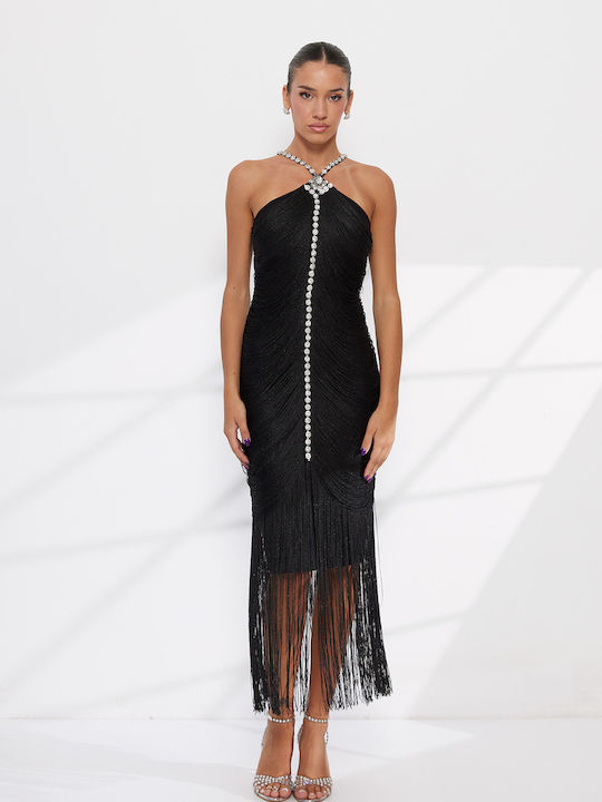 Rochie de Vară Midi de Seara Spate Deschis Negru