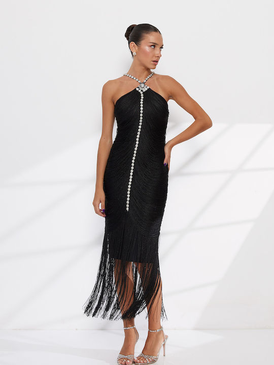 Rochie de Vară Midi de Seara Spate Deschis Negru