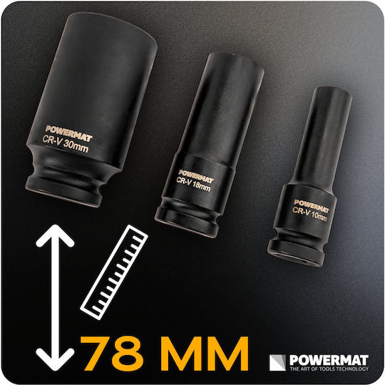 Powermat Καρυδάκια Αέρος Μακριά με Καρέ Υποδοχής 1/2", HEX Σετ 15τμχ