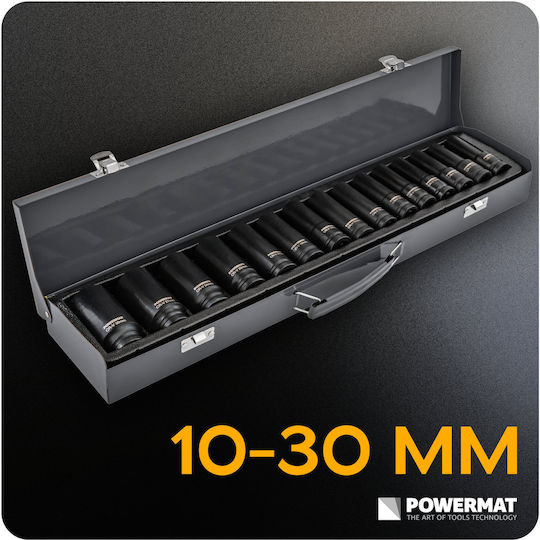 Powermat Καρυδάκια Αέρος Μακριά με Καρέ Υποδοχής 1/2", HEX Σετ 15τμχ
