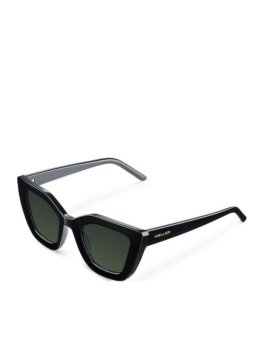 Meller Unisex Sunglasses with Black Horn-Rimmed Frame and Black Polarized Lens