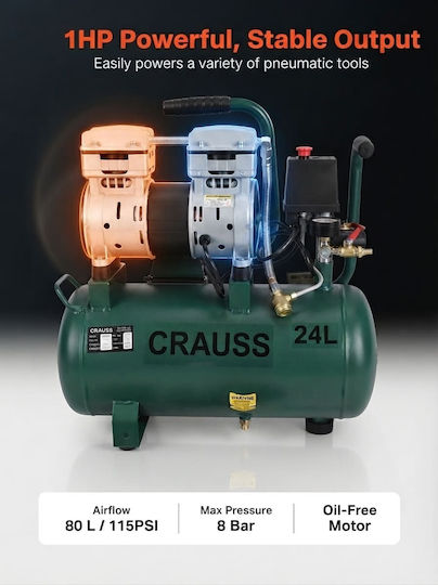 Ehome Single-Phase Air Compressor with Power 1hp and Air Chamber 24lt