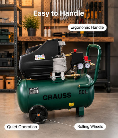 Ehome Еднофазен Компресор за Въздух с Мощност 2hp и Автокомпресор 50lt