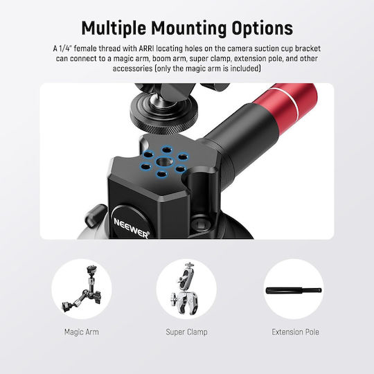 Suport Cu Ventuză Dslr 3 Inch Braț Magic Neewer Ca104 Pompă De Vid Suport 20kg Cap Bilă 360 De Grade Filet 1/4 3/8 Arri Adaptor Gopro Insta360 Dji Suport Telefon Inclus Aluminiu