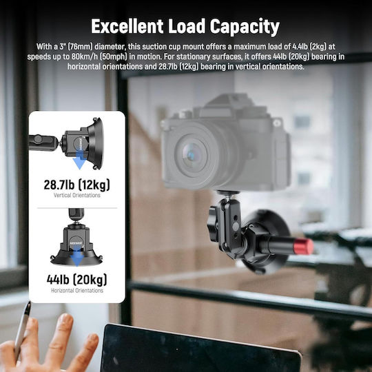 Suport Cu Ventuză Dslr 3 Inch Braț Magic Neewer Ca104 Pompă De Vid Suport 20kg Cap Bilă 360 De Grade Filet 1/4 3/8 Arri Adaptor Gopro Insta360 Dji Suport Telefon Inclus Aluminiu