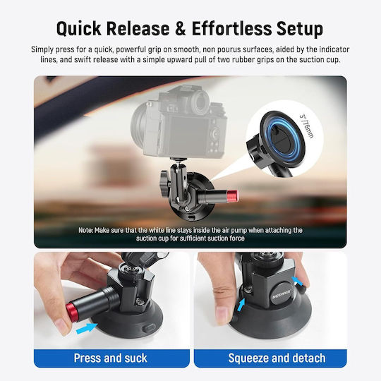 Suport Cu Ventuză Dslr 3 Inch Braț Magic Neewer Ca104 Pompă De Vid Suport 20kg Cap Bilă 360 De Grade Filet 1/4 3/8 Arri Adaptor Gopro Insta360 Dji Suport Telefon Inclus Aluminiu