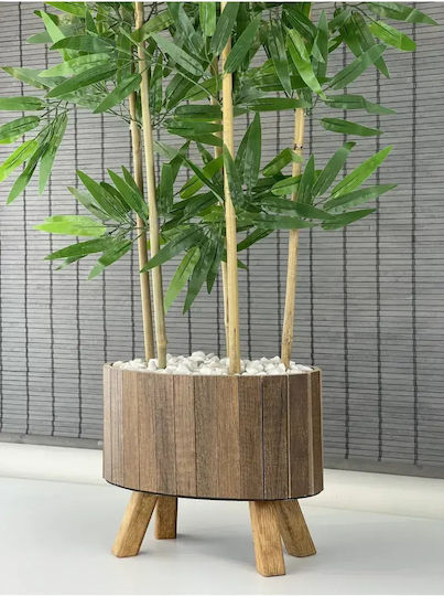 Stewehome Arbore De Bambus Decorativ Cu Bază Din Lemn Împletită Ovală Frunze Artificiale Deasă