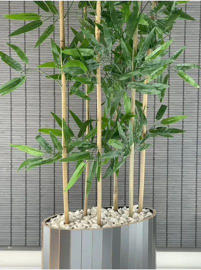 Stewehome Dekoratives Bambusbaum Mit Dichten Künstlichen Blättern Holztopf Mit Elliptischer Basis