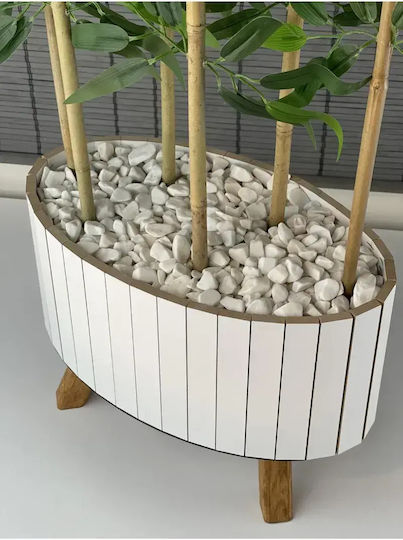 Stewehome Arbore Decorativ Din Bambus Frunze Artificiale Deasă Ghiveci Din Lemn Picior Formă Eliptică