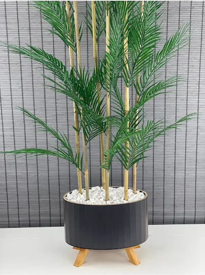 SteweHome Decorative Potted Areca Palm with Artificial Leaves Wooden Elliptical Base 6 Trunks