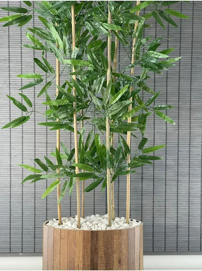 Stewehome Dekoratives Bambusbaum Mit Dichten Künstlichen Blättern Holztopf Mit Elliptischer Basis