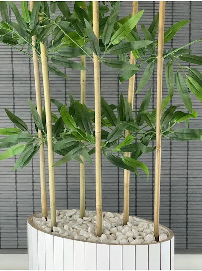 Stewehome Arbore De Bambus Decorativ Frunze Artificiale Deasă Bază Eliptică Din Lemn Picioare