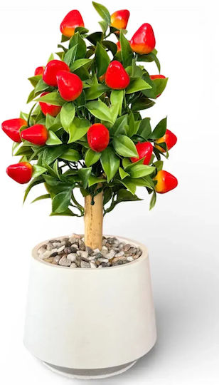 SteweHome Dekorative künstliche Blumen & Pflanzen Zitronenbaum Weiß Topfpflanze Beton Bambus Details Stein
