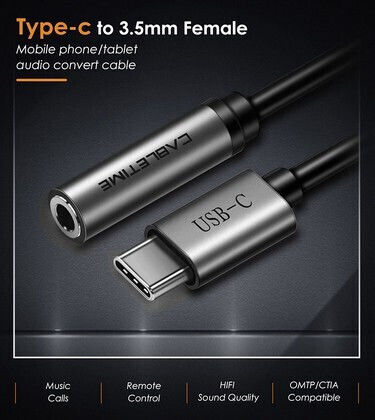 Cabletime DM131031 Конвертор USB-C мъжки към 3.5mm женски Сив