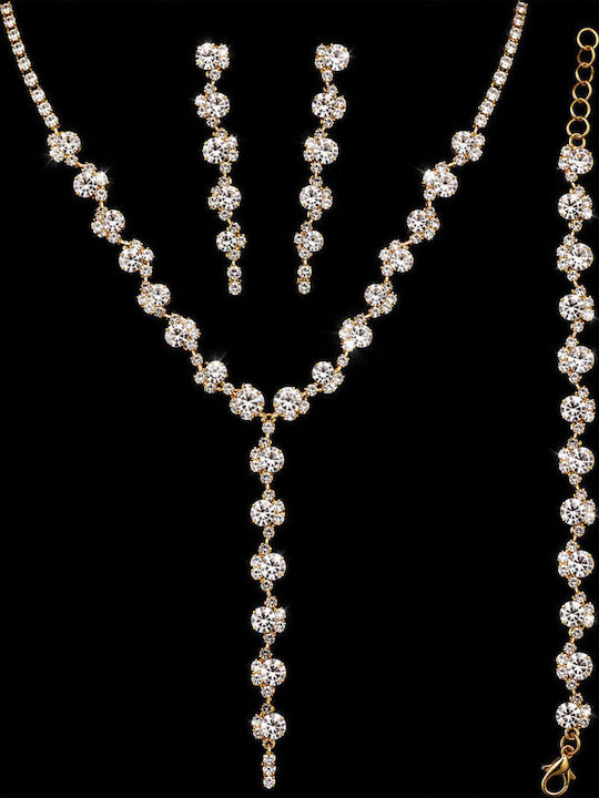 Goldfarbenes Hochzeits-Schmuckset Kristalle – Halskette Ohrringe & Armband «lumiere»