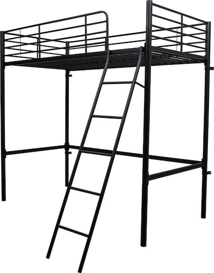 Kids Loft Bed Single with Mattress Black 90x200cm