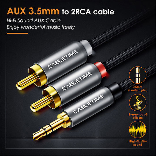 Cabletime 3.5mm Male - 2x RCA Male Black 5m CT-AV314-P12G