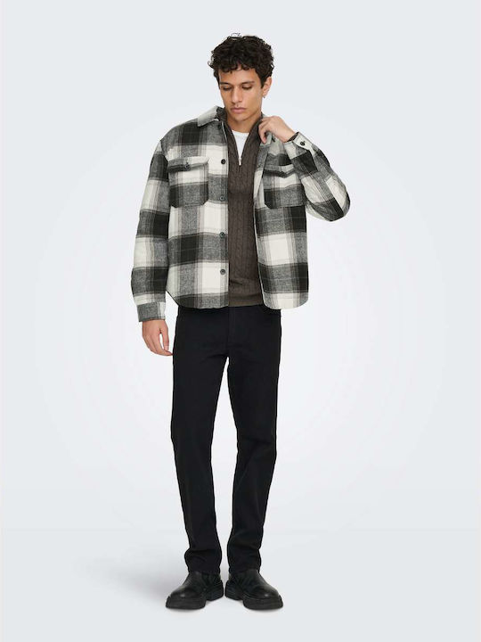 Langärmeliges Overshirt in Normale Passform Schwarz / Weiß