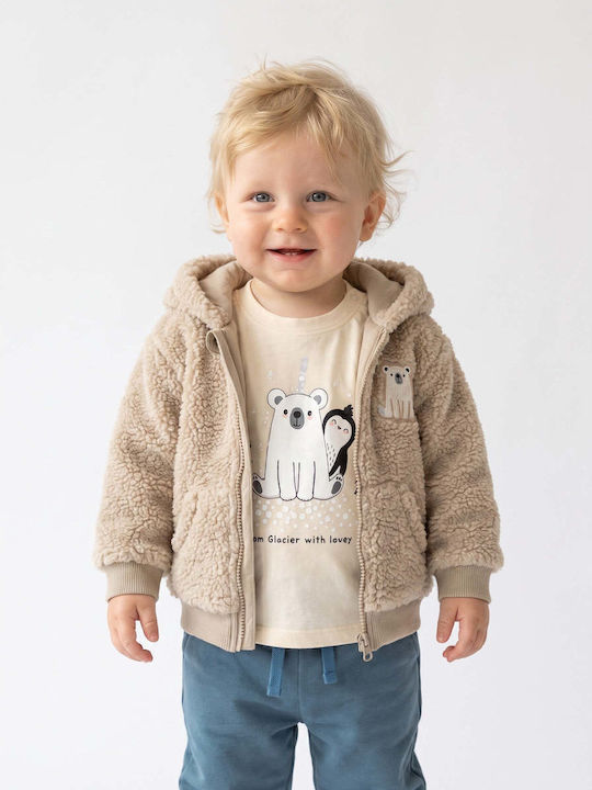 Kids Sweatpants Set With Jacket With Top Beige 3 Pieces