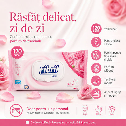 Fibril Șervețele Umede Bebe Fără Alcool și Parabeni 120 Bucăți