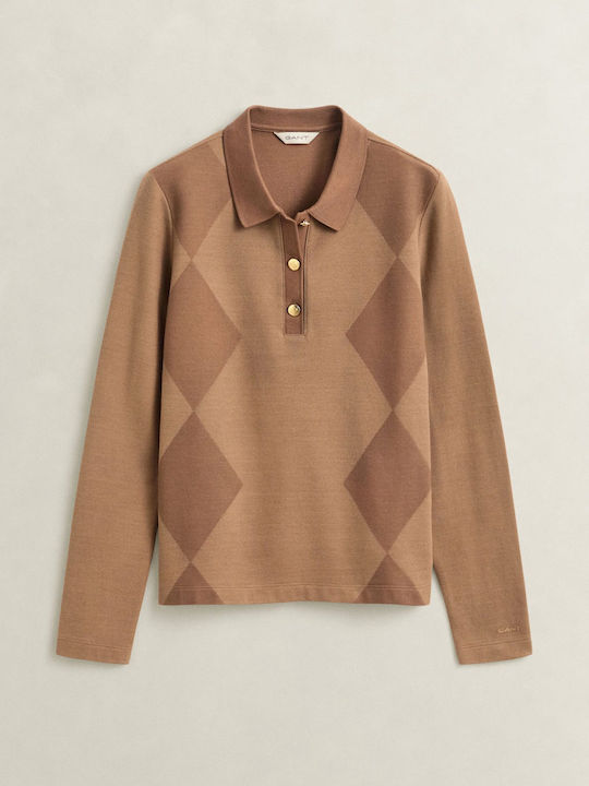Reg Women's Polo Blouse Long Sleeve Brown