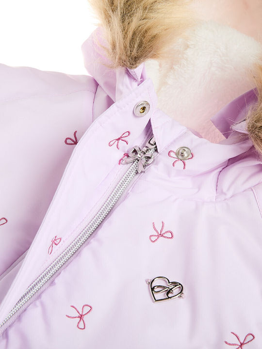 Kids Short Fur Coat with Lining and Hood Lilac