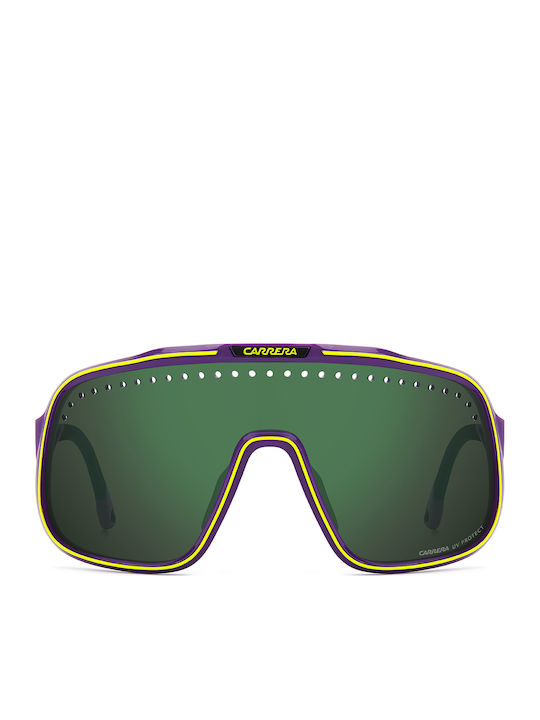 Carrera Unisex Sunglasses with Purple Horn-Rimmed Frame and Grey Mirror Lens
