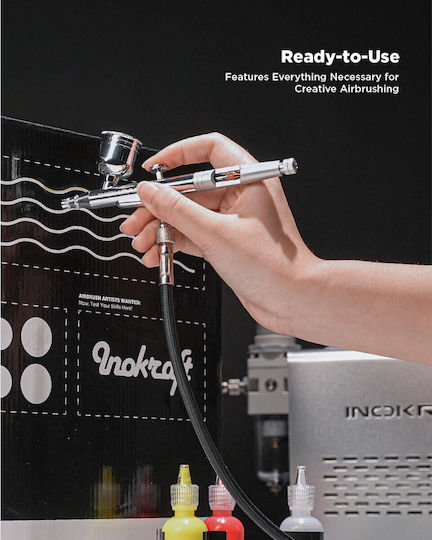 Kit Airbrush Inokraft Compresor Silențios 1/6 Cp Control Dual Pistol 3 Duze 0.2 0.3 0.5 Mm Presiune 34 Psi Sub 47 Db Furtun Suport Curățare 4 Culori Vopsire Modelare