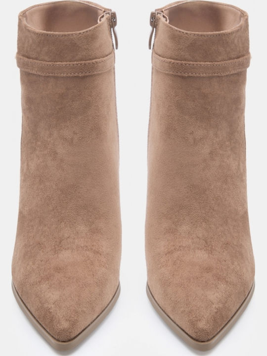Wildleder Damen Stiefeletten Ankle Boots mit Absatz Beiges