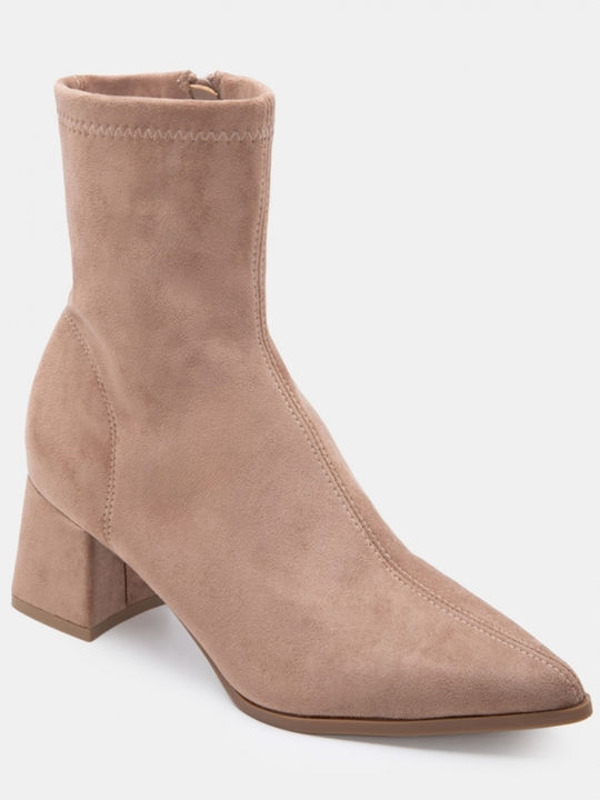 Suede Women's Ankle Boots with Medium Heel Beige