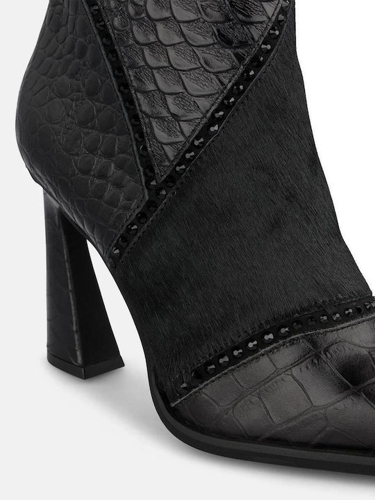 Leder Damen Stiefeletten Schwarz