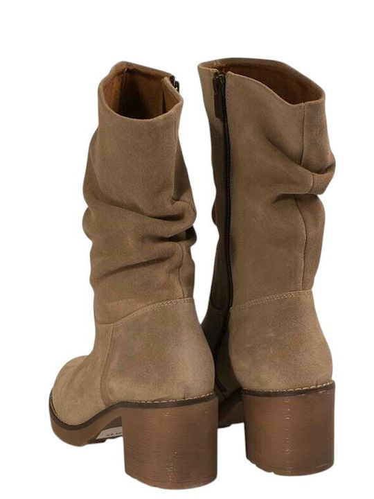 Wildleder Damen Stiefeletten mit Absatz in Puder