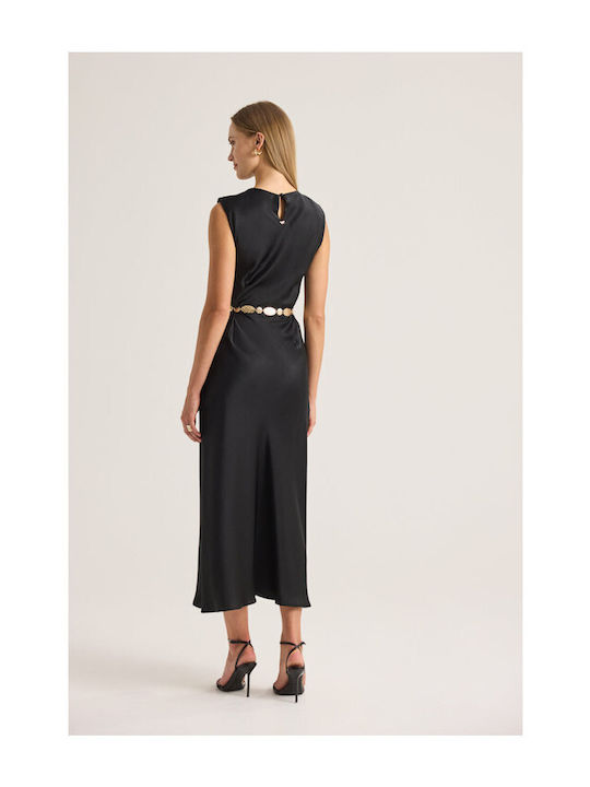 Summer Midi Evening Satin Dress Black