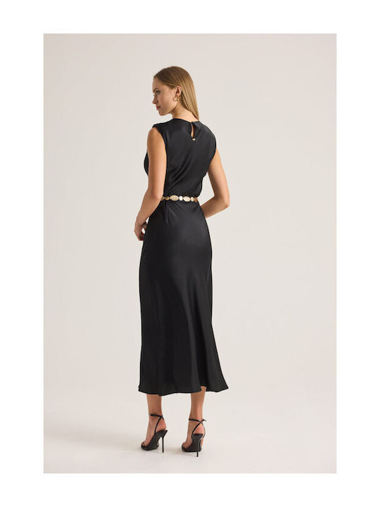 Summer Midi Evening Satin Dress Black