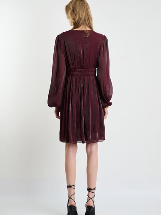 Rochie De Vară Mini De Seară Satin Burgundy