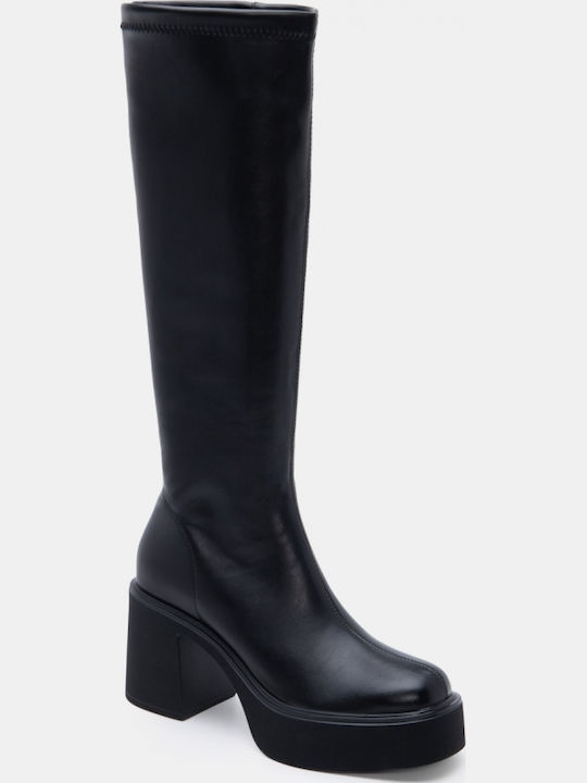 Wildleder Damenstiefel mit hohem Absatz Schwarz