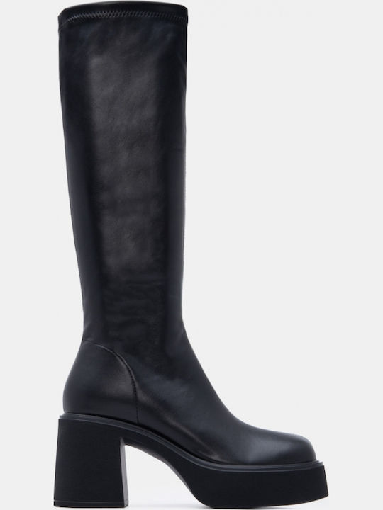 Wildleder Damenstiefel mit hohem Absatz Schwarz