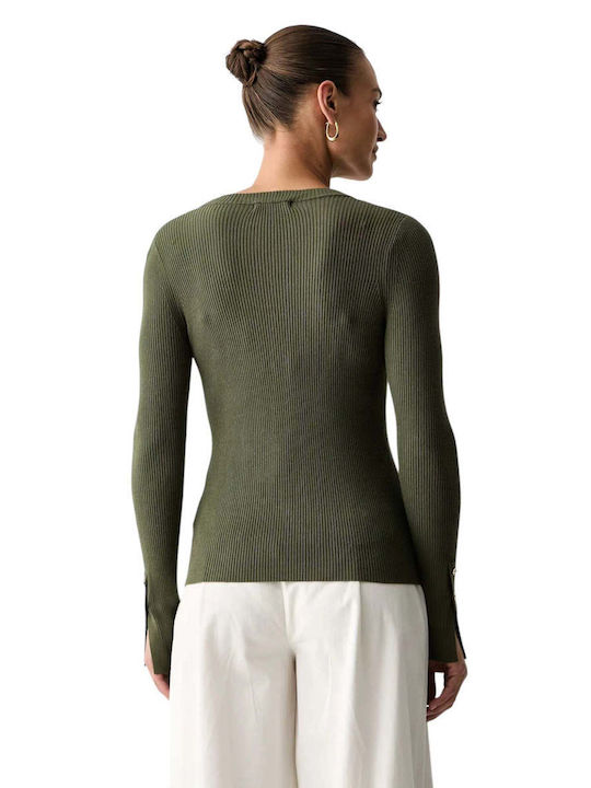 Kurze Gestrickte Damen Strickjacke mit Knöpfen Grün