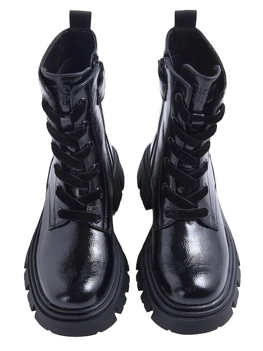 Kinderstiefel aus Lackleder mit Schnürsenkeln Schwarz